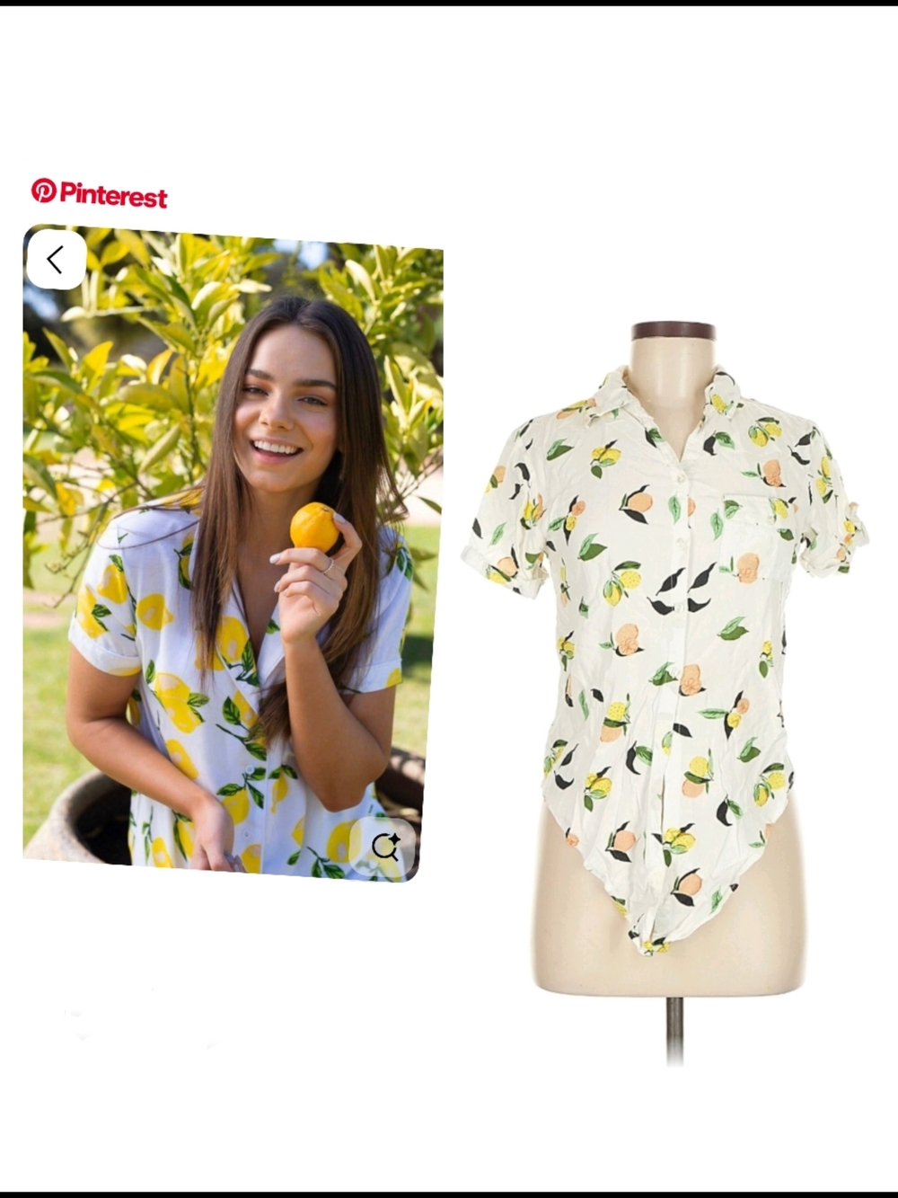Japna White Button-Down Top with Lemon Print